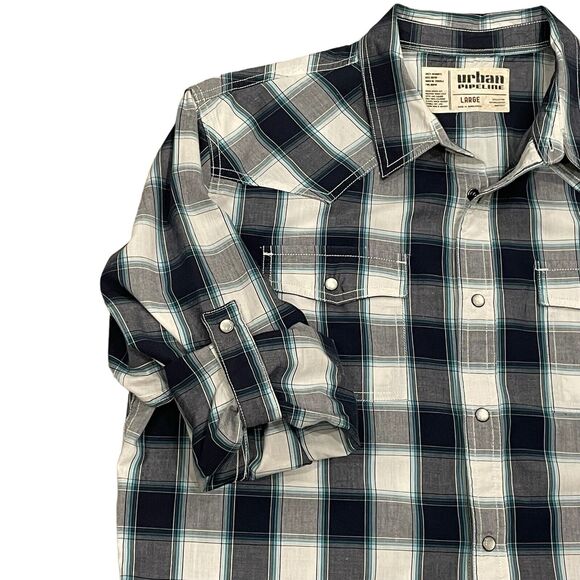 Mens Shirt Large Pearl Snap Western Cowboy Casual Checkered pattern - Picture 5 of 9